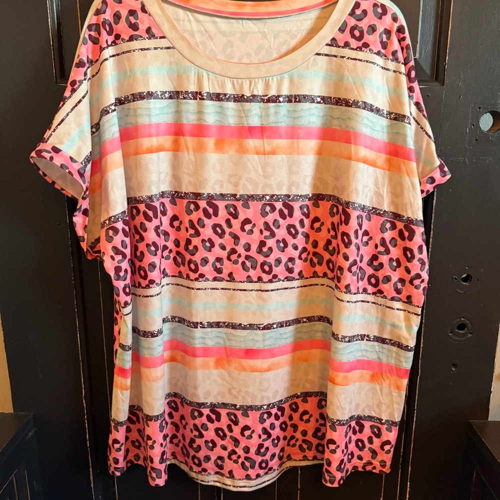Emery Rose Leopard print neon shirt size 3XL